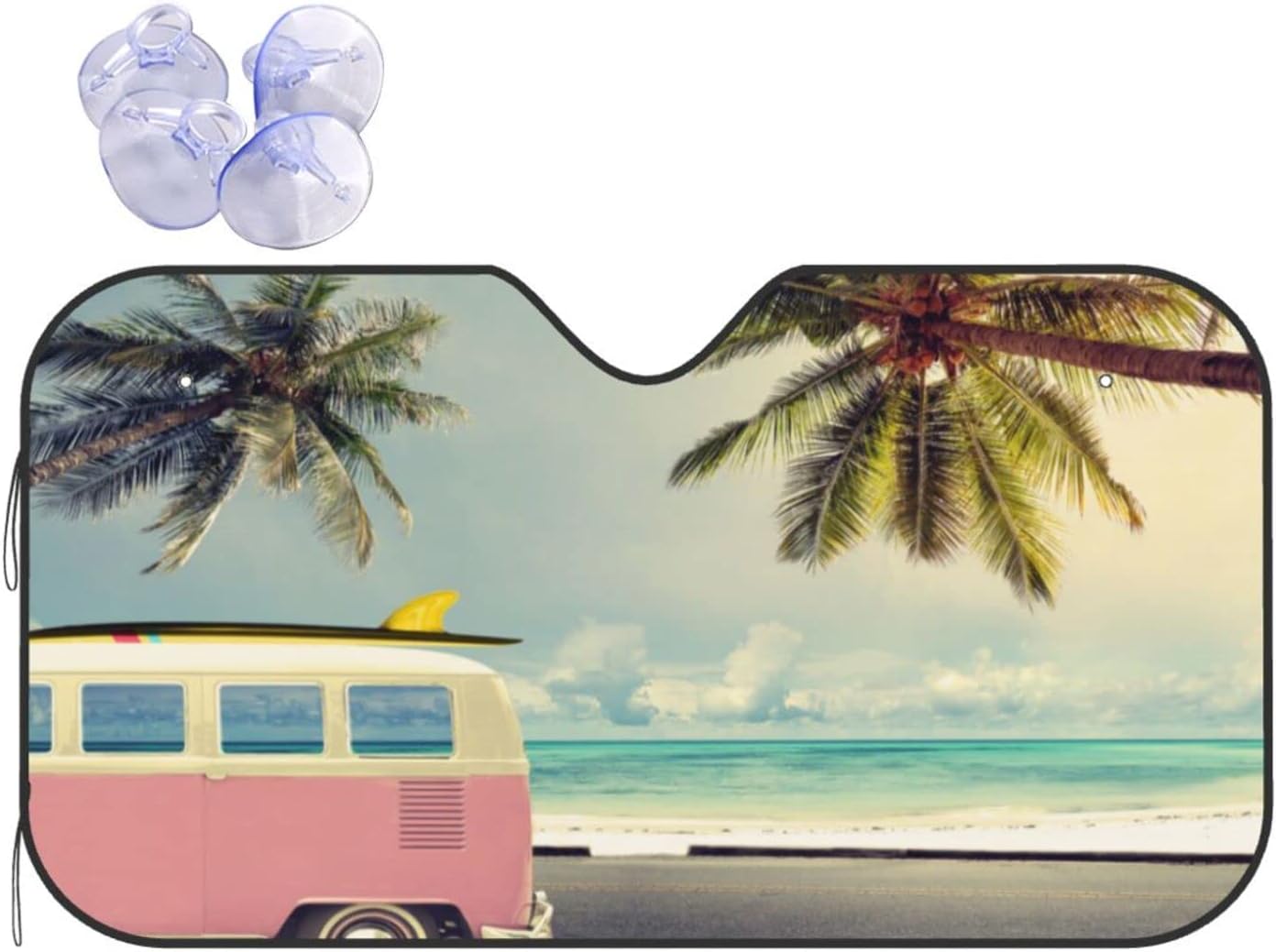 Parasol plegable para parabrisas de automóvil, diseño de playa tropical, para ventana delantera, para automóvil, camión, SUV, 55 x 29.9 pulgadas