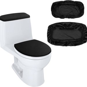 Tapa de inodoro y tapa de tanque de inodoro de repuesto con parte inferior elástica para accesorios de decoración de baño (negro) Tapa de inodoro y tapa de tanque de inodoro de repuesto con parte inferior elástica para accesorios de decoración de baño (negro)