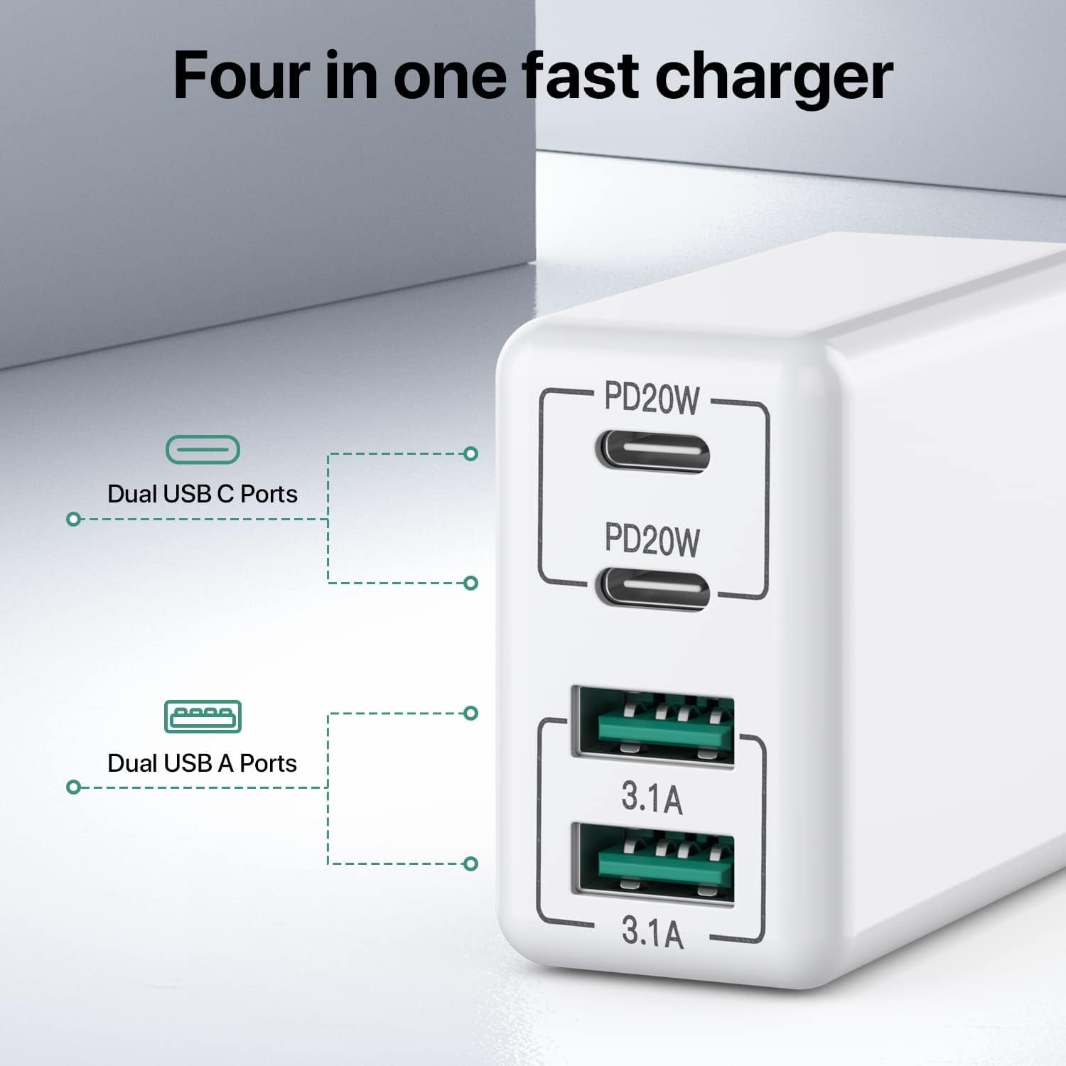 Paquete de 2 Cargador de pared USB C, bloque de cargador USB C de 40 W, bloque de carga rápida, doble puerto, PD+QC, enchufe de pared multipuerto