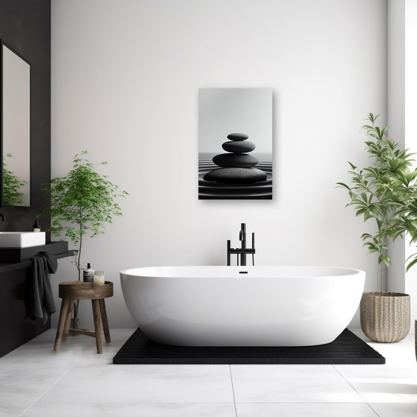 DOARTDO Lienzo de piedra zen para pared, diseño de piedras de spa en blanco y negro, marco moderno de meditación espiritual, decoración de baño