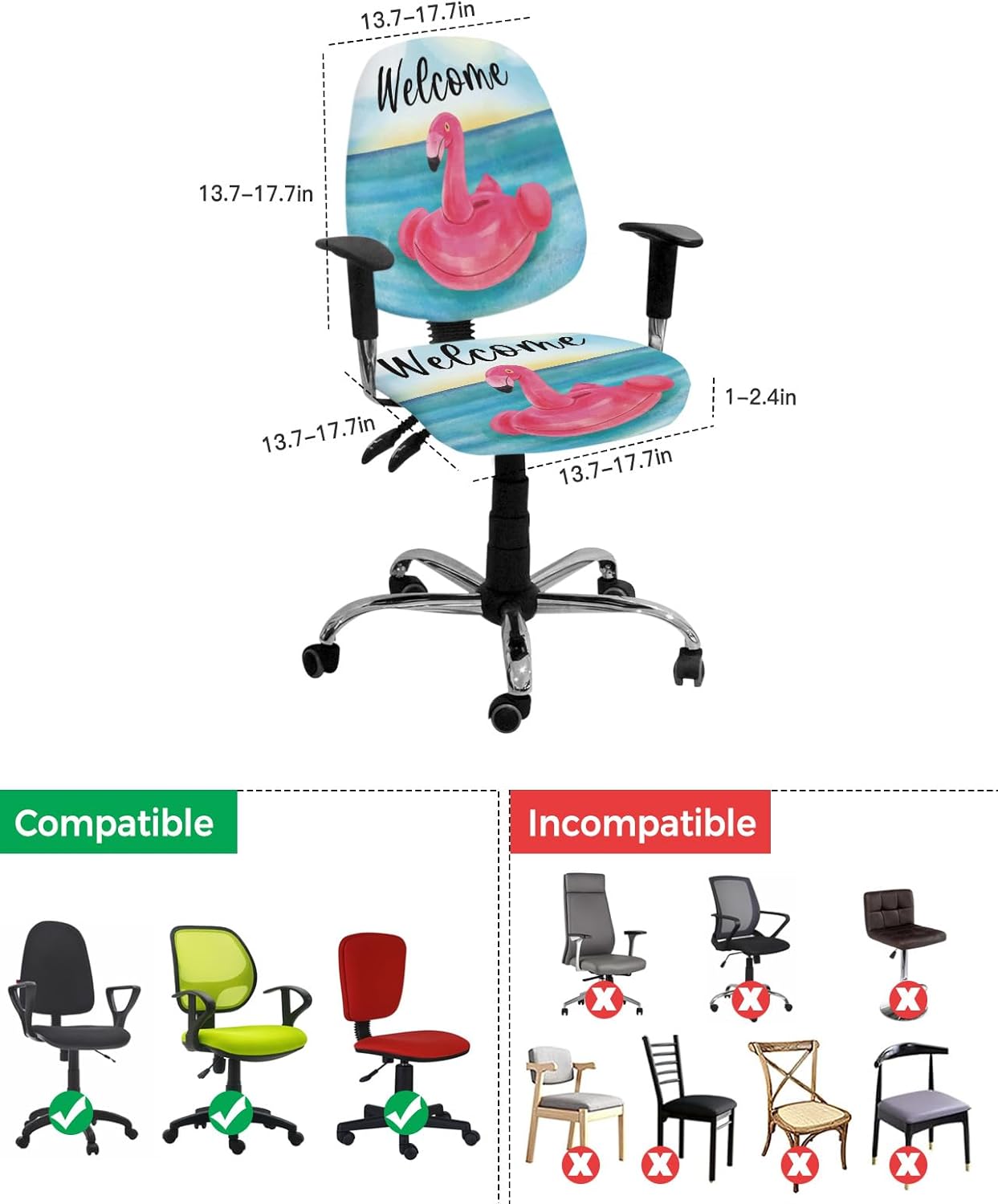 AMZRicher Funda elástica para silla de oficina, diseño de flamencos rosados, funda para asiento de silla de computadora, funda para respaldo,