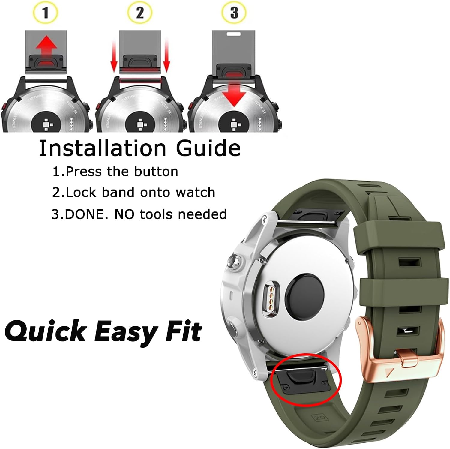 Correa de reloj de silicona de ajuste rápido de 0.78 pulgadas compatible con Garmin Fenix 7sFenix 6sFenix 6s ProFenix 5sFenix 5s Plus, correa