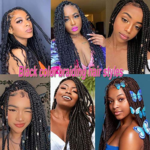 Extensiones de cabello de trenzas jumbo, 3 unidades, color negro puro, 24 pulgadas, 3.53 ozunidad para trenzado de caja torcida (1B negro)