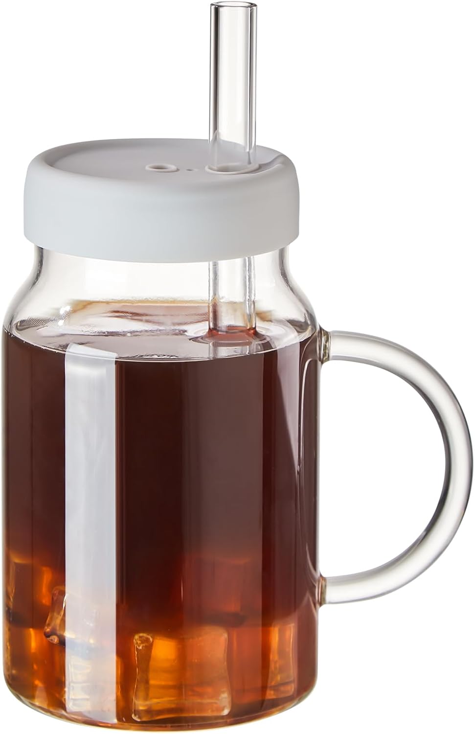 Sweejar Vasos para beber con tapa de silicona y popote de vidrio, taza de vidrio con asa, taza de café helado, botella de agua de vidrio con pajita,