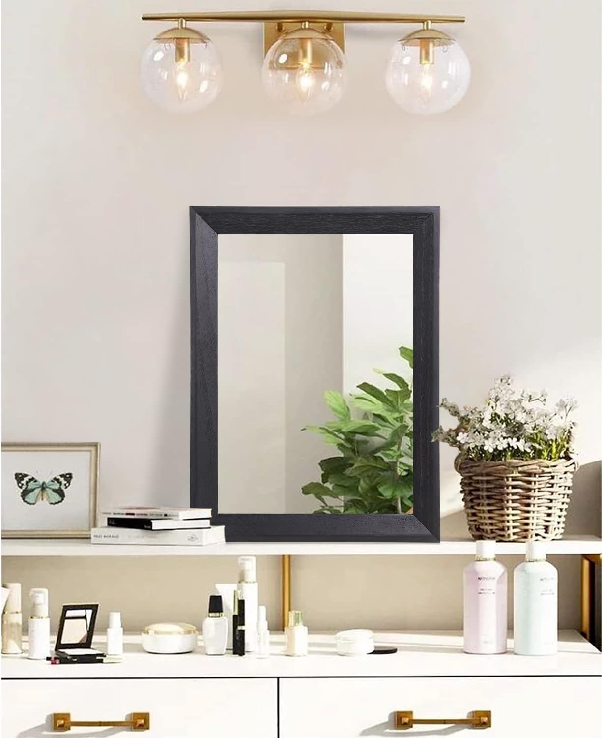 AAZZKANG Espejo de pared negro rectangular de madera rústica, espejo colgante decorativo para baño, dormitorio, granja