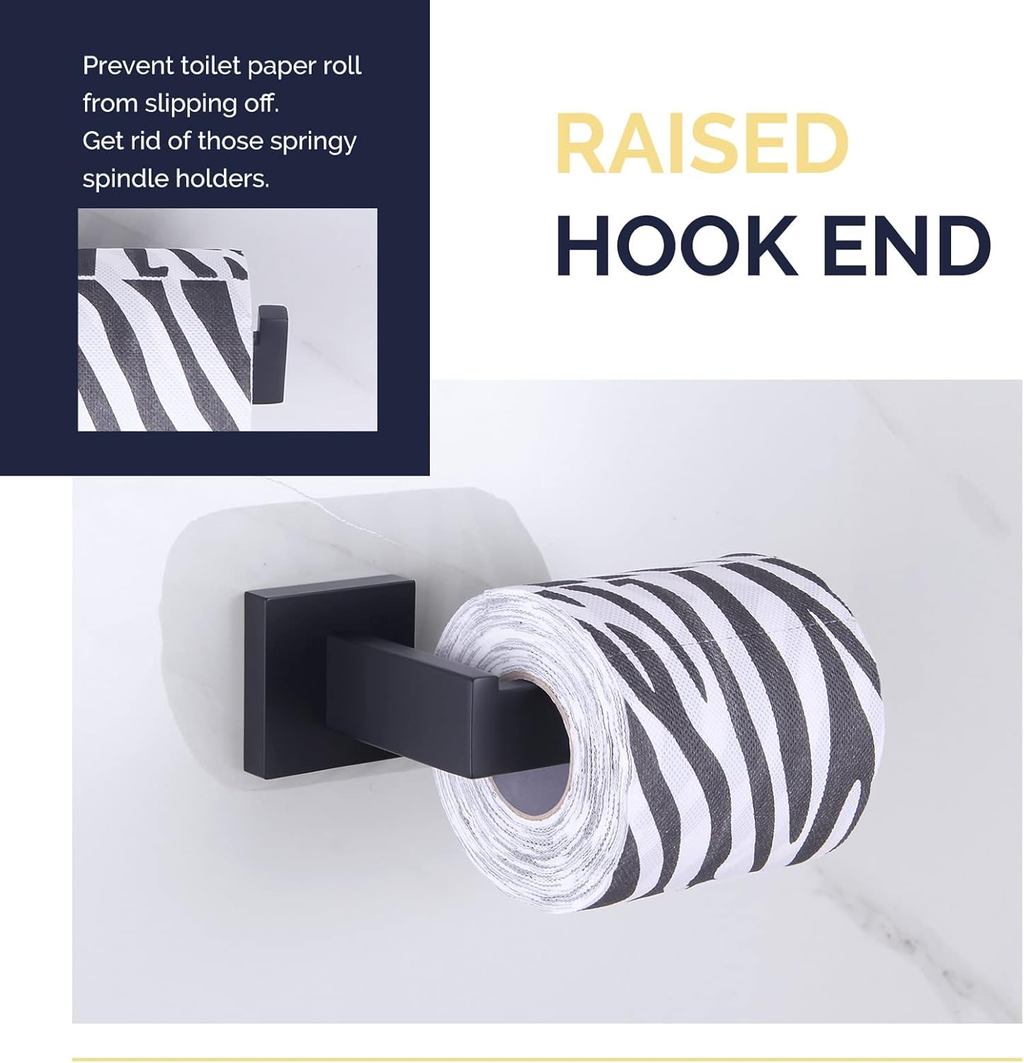 Paquete de ganchos dobles para toallas con soporte para papel higiénico (negro mate)