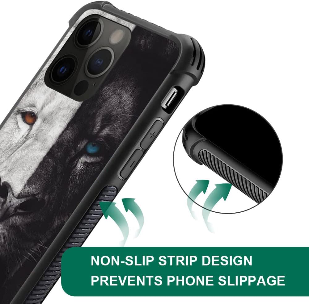 CARLOCA Funda compatible con iPhone 14 Pro, funda de león blanco y negro para iPhone 14 Pro para hombres y niños, funda de TPU suave antiarañazos