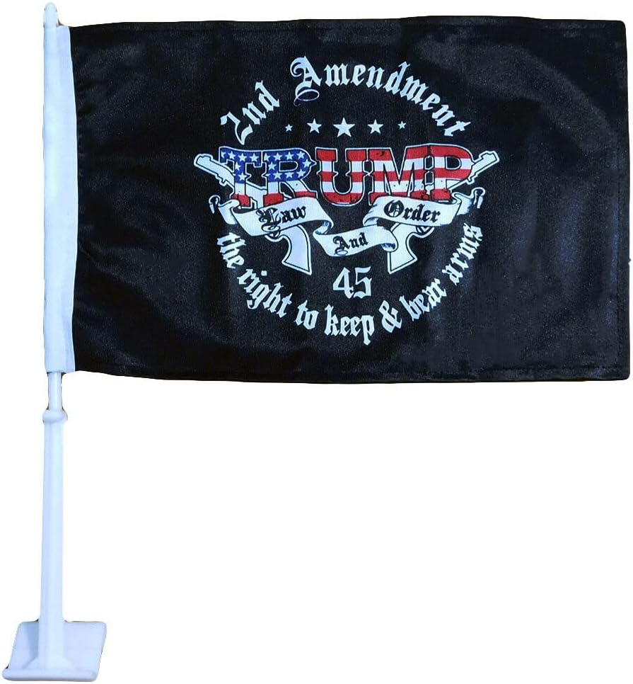 Paquete de 12 banderas prémium de nailon de nailon de 2 enmienda Trump Law & Order de 12 x 18 pulgadas