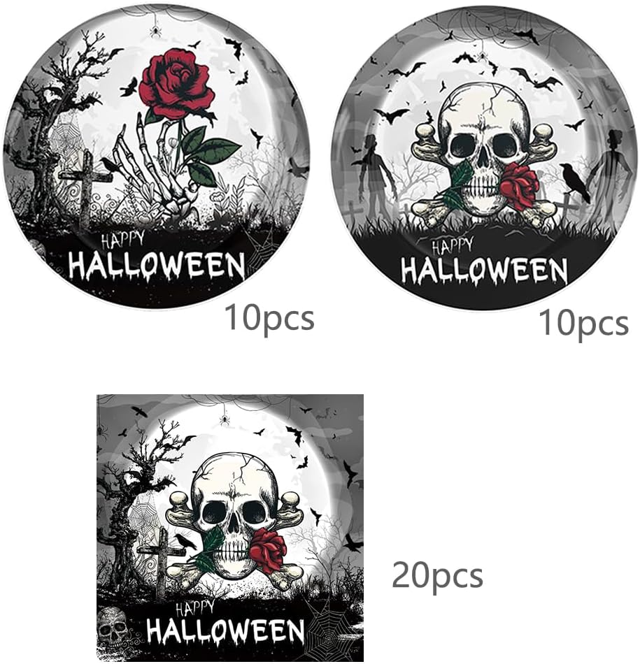 Egami 40 suministros para fiesta de Halloween, incluye 20 platos de postre, 20 servilletas, utilizados para decoración de fiesta de cumpleaños de