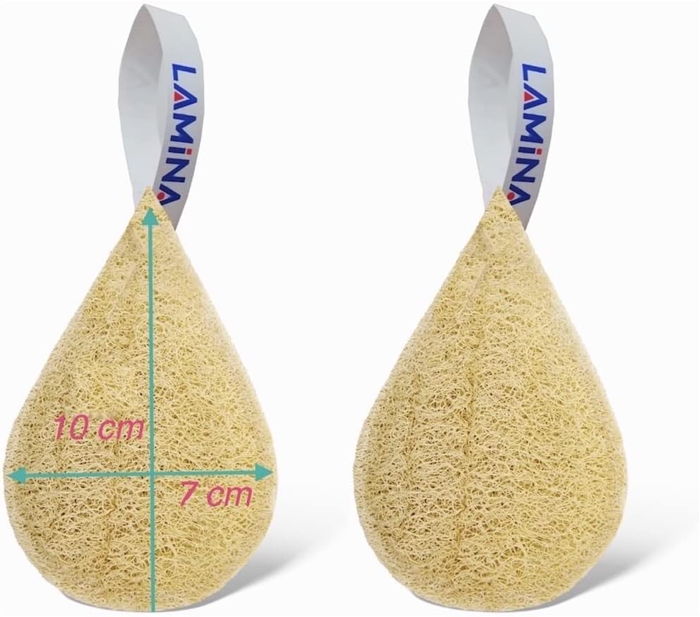 4 piezas  Lamina Natural-Orgánica, esponja de lufa, exfoliante corporal, esponja de ducha Beth Loofah (espalda larga, guante de doble cara, mini