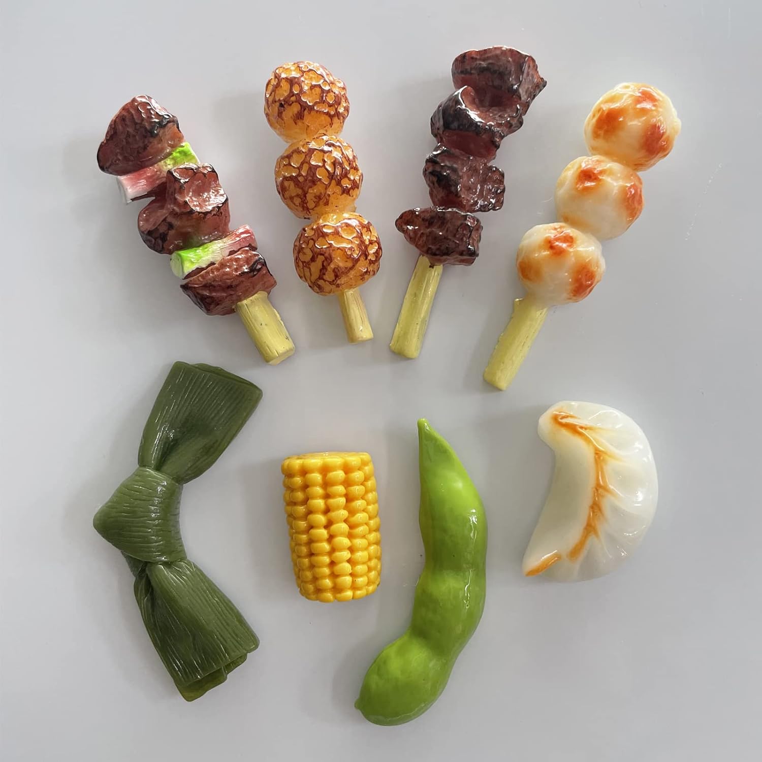 Bonitos imanes para refrigerador, paquete de 8 divertidos imanes para nevera, brochetas de simulación, imanes de comida 3D, imanes kawaii para