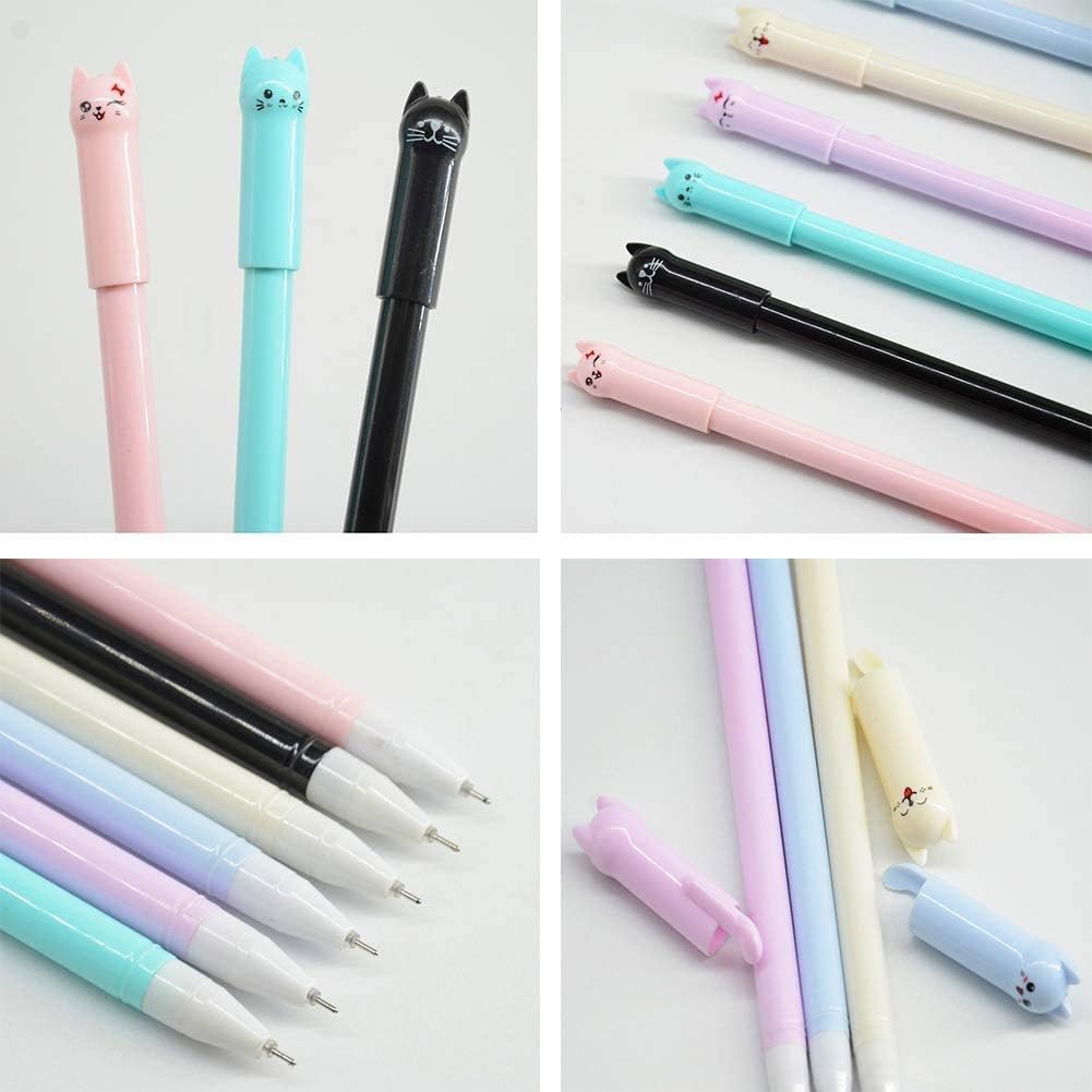 sencoo Lindos bolígrafos kawaii para niñas, bolígrafos de gel de 0.020 in, bolígrafos de gel negros para suministros escolares de oficina (12 gatos) - Imagen 8
