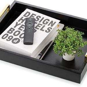 Hanobe Bandejas decorativas negras para mesa de centro, bandeja otomana grande de MDF para sala de estar, baño, cafetería, decoración moderna con Hanobe Bandejas decorativas negras para mesa de centro, bandeja otomana grande de MDF para sala de estar, baño, cafetería, decoración moderna con