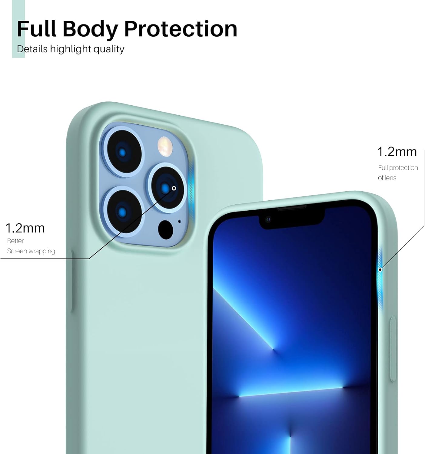 ORNARTO Funda compatible con iPhone 13 Pro 6.1, silicona líquida delgada de 3 capas cubierta completa de goma de gel suave de 6.1 pulgadas, verde