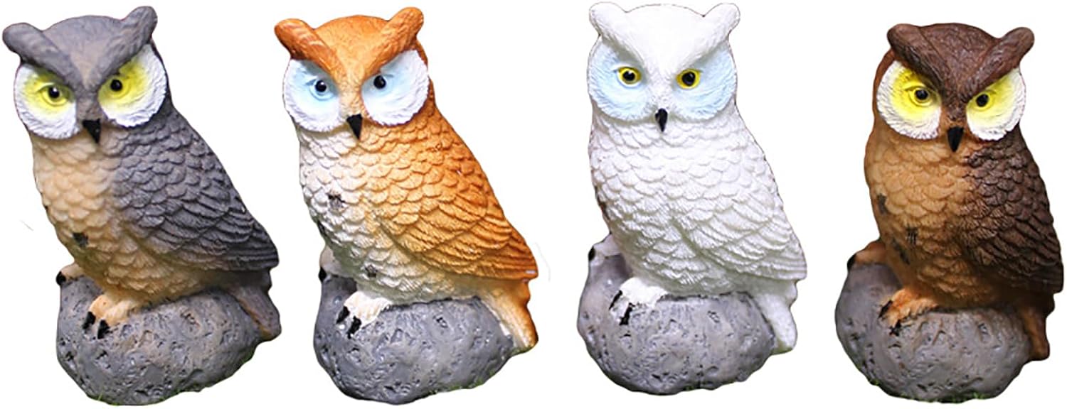 Mini estatua de búho, 4 piezas, espantapájaros, búho falso, escultura de señuelo de hadas, accesorios de jardín, suministros de micro paisaje,