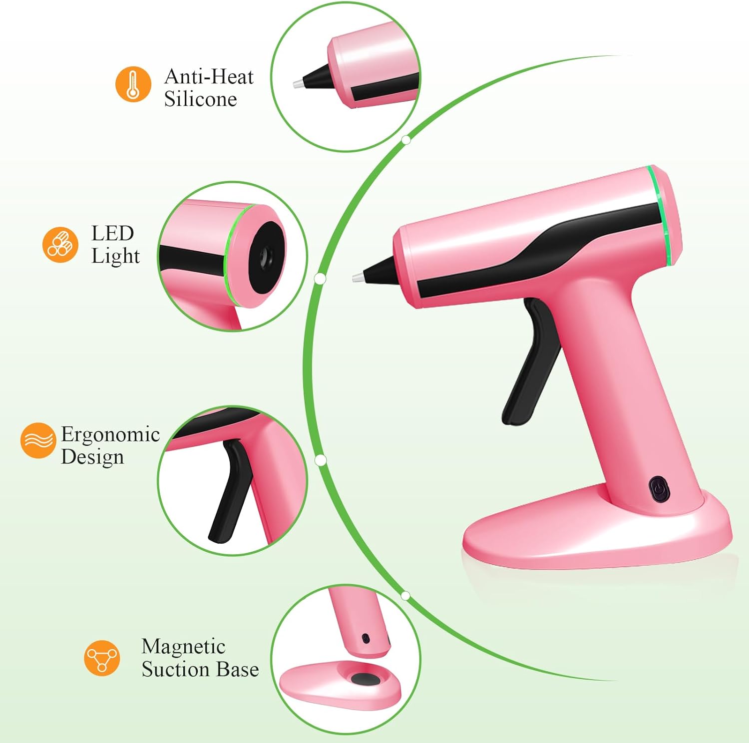 MONVICT Kit de pistola de pegamento caliente inalámbrica, mini pistola de pegamento rosa recargable USB-C con 40 barras de pegamento premium, 10