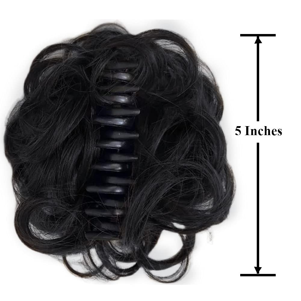 Extensiones de pelo sintético ondulado negro con clip para moño, 10 pulgadas
