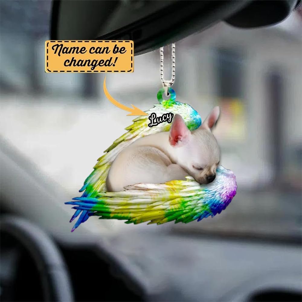 Chihuahua – Adorno acrílico plano de 3 ángeles durmientes para perro, regalos conmemorativos para perros, personaliza el nombre de tu perro, adornos
