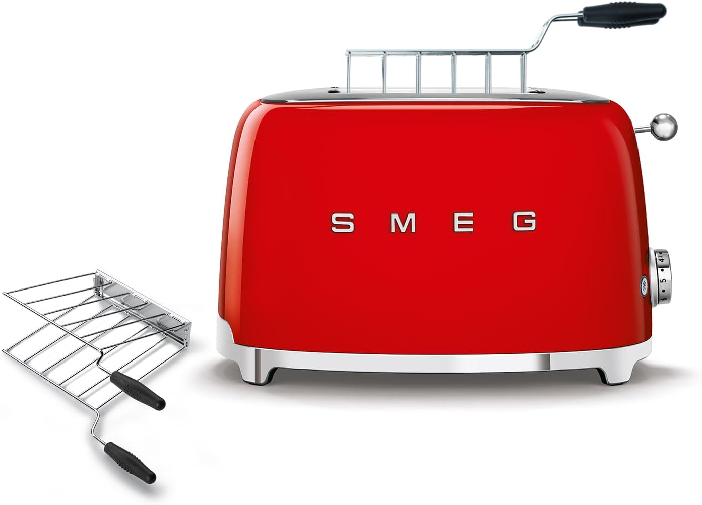 SMEG Tostadora de 2 rebanadas con combo de estante para sándwich, color rojo