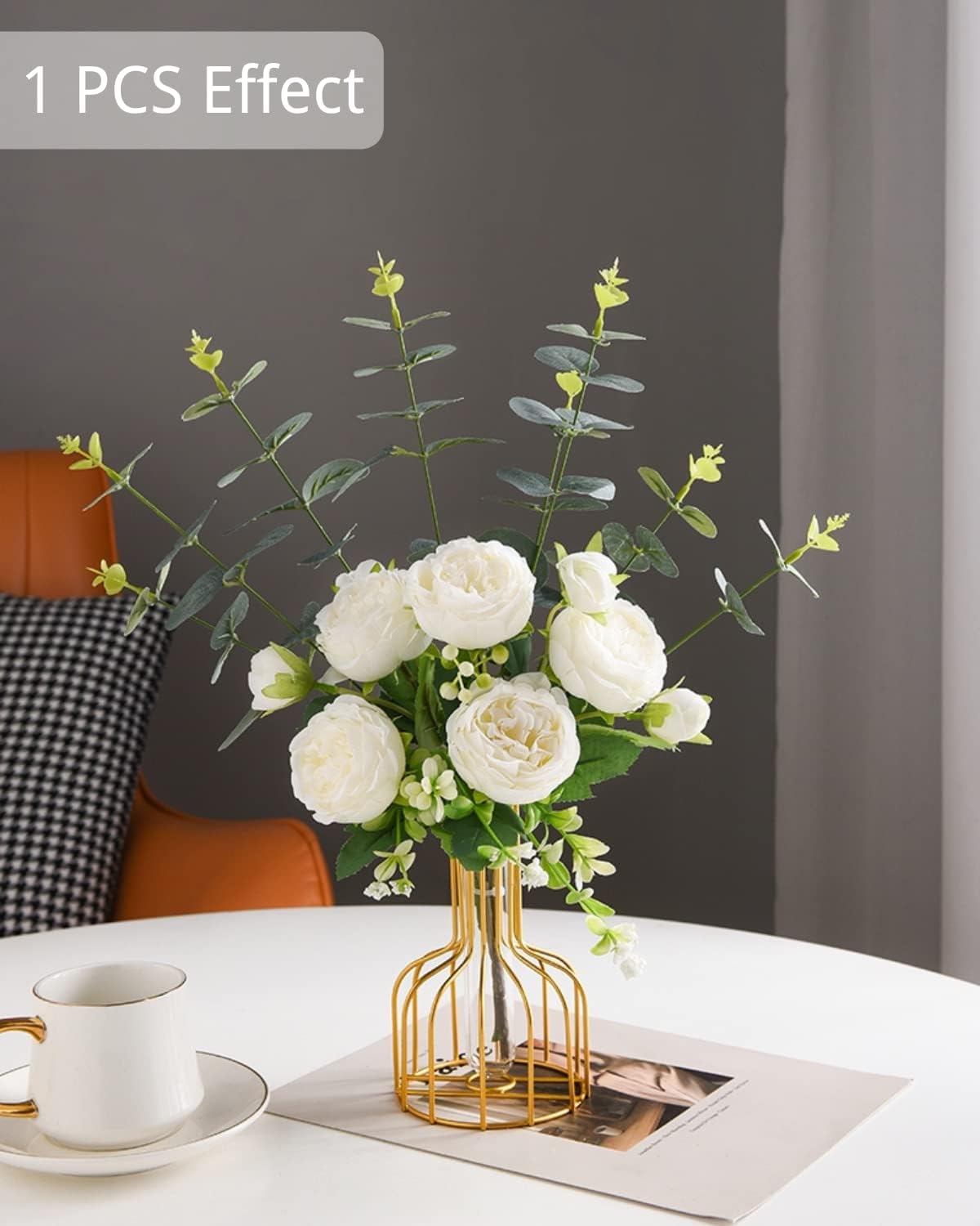 ASTRYAS Flores artificiales blancas, 3 piezas de centros de mesa de peonía falsas para decoración, peonías de seda, ramo de novia de boda para