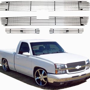 Combo de inserto de rejilla para Chevy Silverado 15002003-2004 25003500 Chrome Billet Grill 4 piezas parachoques superior inferior Combo de inserto de rejilla para Chevy Silverado 15002003-2004 25003500 Chrome Billet Grill 4 piezas parachoques superior inferior