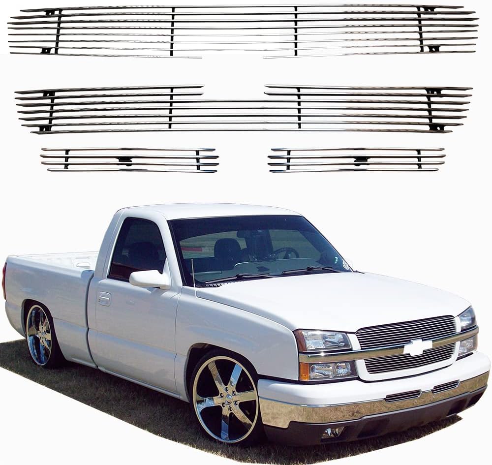 Combo de inserto de rejilla para Chevy Silverado 15002003-2004 25003500 Chrome Billet Grill 4 piezas parachoques superior inferior