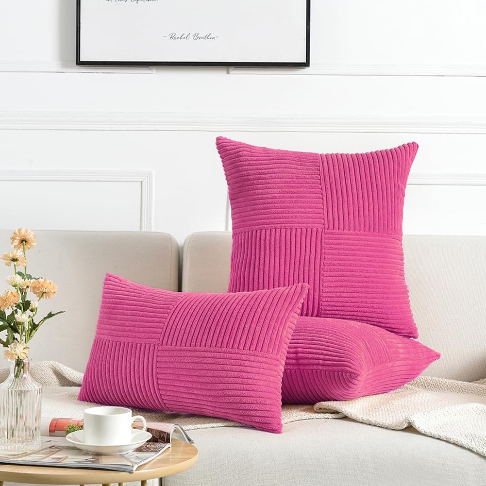 Fancy Homi Paquete de 2 fundas de almohada decorativas grandes de color rosa intenso de 24 x 24 pulgadas para sala de estar, sofá cama, estilo