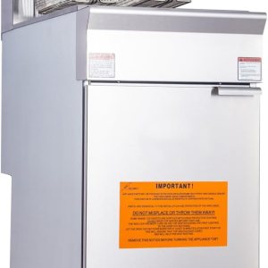 Freidora comercial de gas con 2 cestas de 45 a 55 libras. Capacidad 4 tubos Freidora de piso de gas natural, 120,000 BTU, certificación ETL Freidora comercial de gas con 2 cestas de 45 a 55 libras. Capacidad 4 tubos Freidora de piso de gas natural, 120,000 BTU, certificación ETL