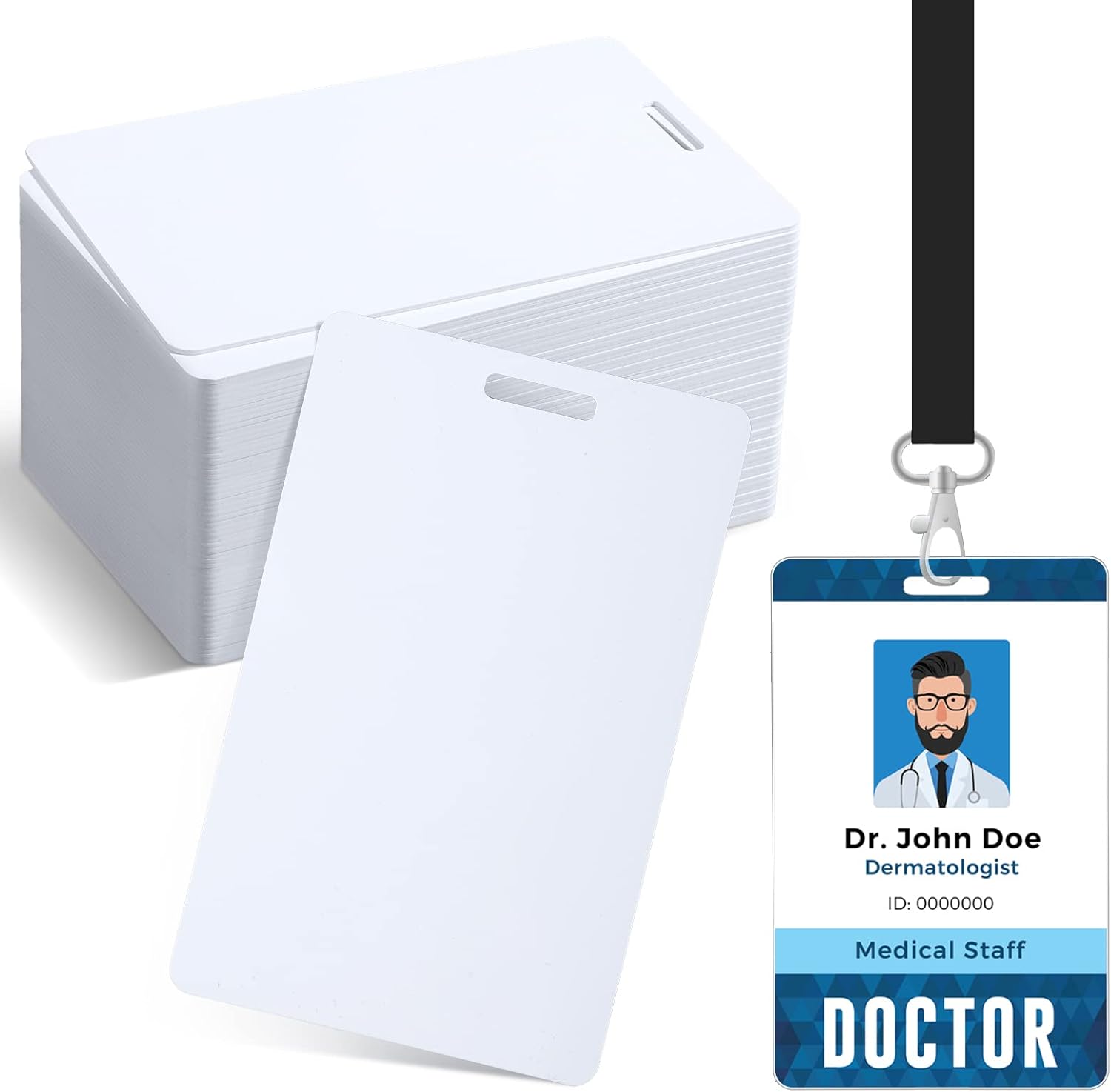 100 tarjetas blancas de PVC con ranura perforadora en ranura vertical lateral corta, tarjetas de crédito en blanco, tarjeta de identificación con