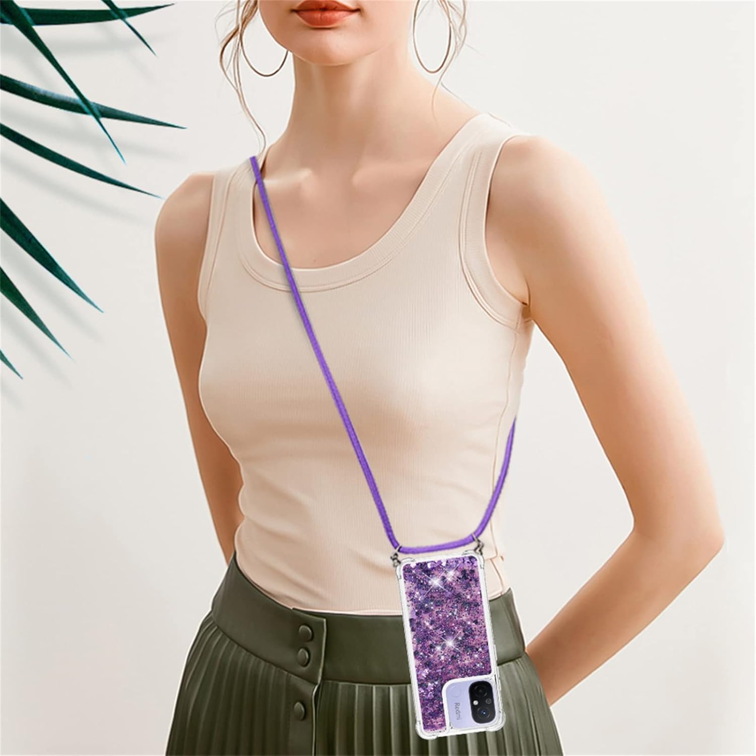 Tncavo Funda para Xiaomi Redmi 12C para mujer, fundas con purpurina holográfica líquida en movimiento con correa cruzada delgada y suave TPU
