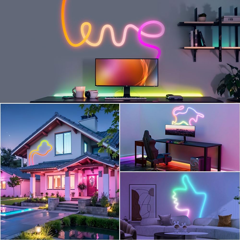 Xnbada 6.5FT WS2811 WS2812B 360 grados redondo patrón reticulado neón LED tira 50Ledsm Smart RGB+IC silicona flexible Dream Color cuerda cinta de