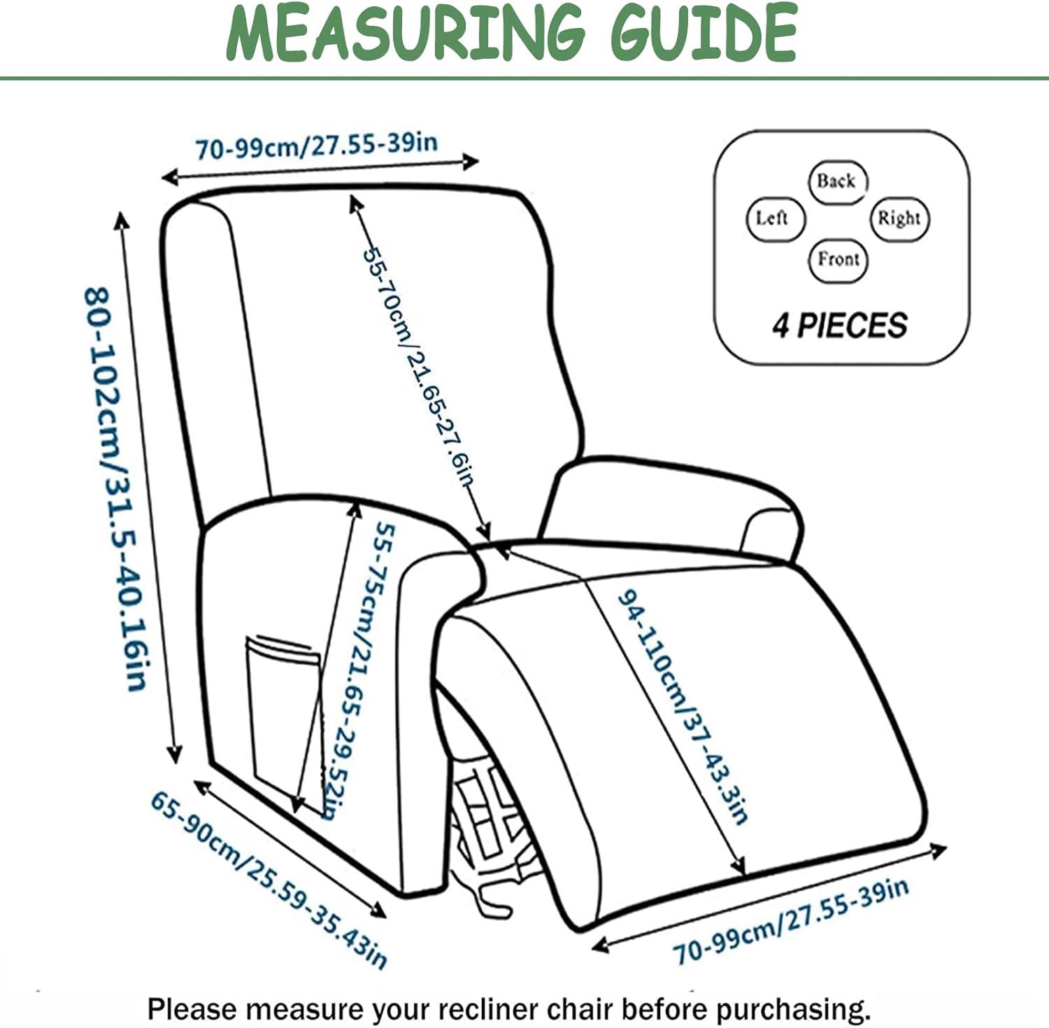 HAOYONG Fundas reclinables elásticas de jacquard Lazyboy, funda reclinable de 4 piezas para sillón reclinable de 1 asiento, fundas para sofá