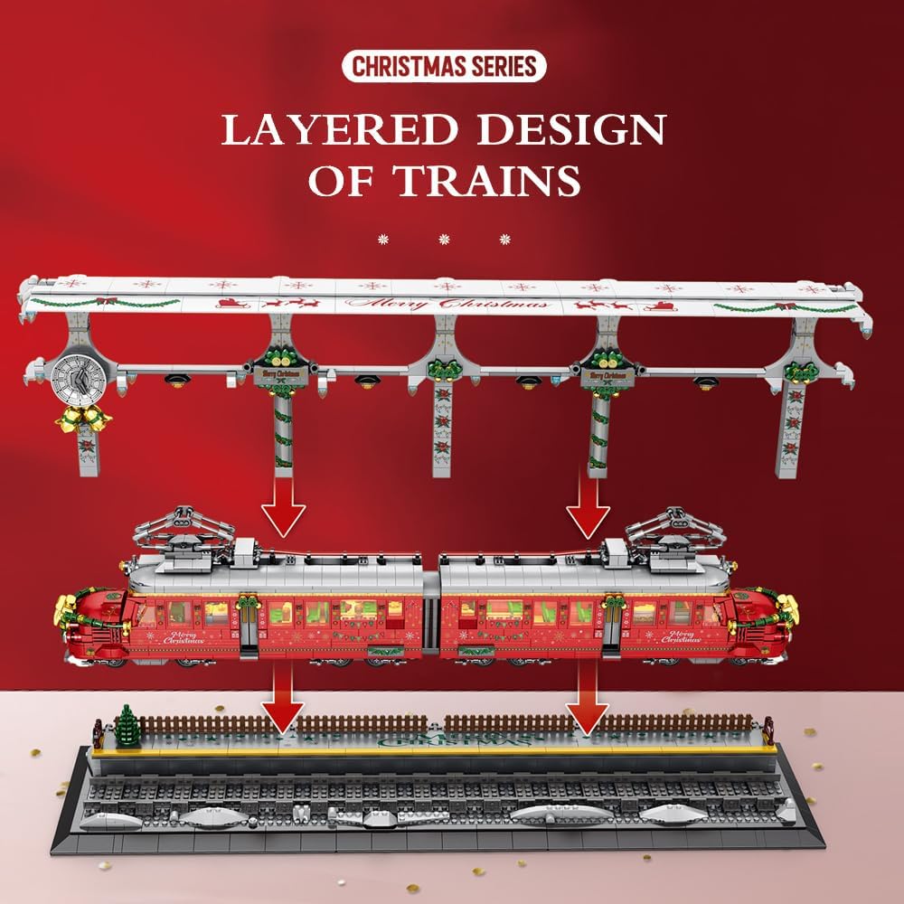 MISINI 66034 Bloques de construcción de tren de vapor, 2822 piezas, juego de construcción de trenes con luces, elementos de Navidad coleccionables,
