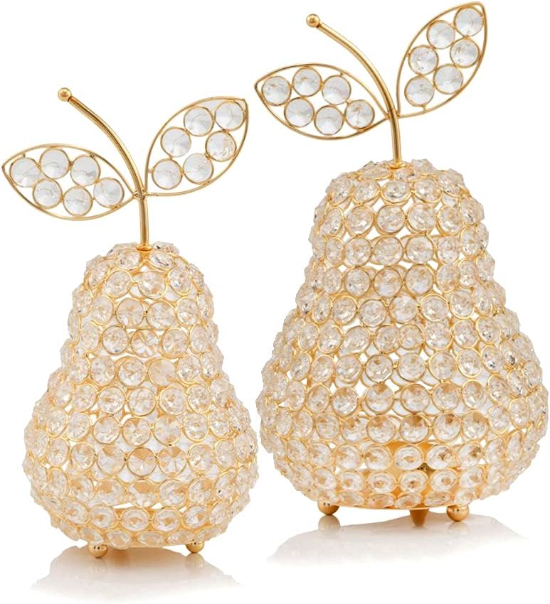 5705 Manzana Cristal Escultura de pera dorada, decoración del hogar, centro de mesa de frutas, pera de cristal, peras de regalo, mesa, decoración de