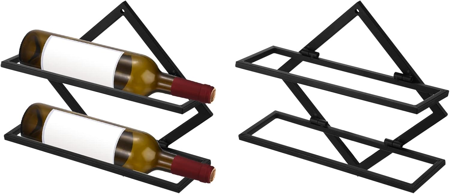 Estante de vino montado en la pared, 2 unidades, soporte de almacenamiento de vino de hierro con capacidad para 2 botellas de licor, organizador de