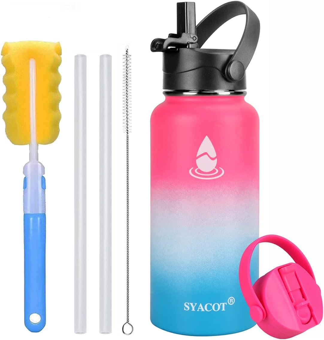 SYACOT – Botella de agua de acero inoxidable de 32 onzas, con aislamiento de doble pared al vacío a prueba de fugas, taza térmica de metal, boca