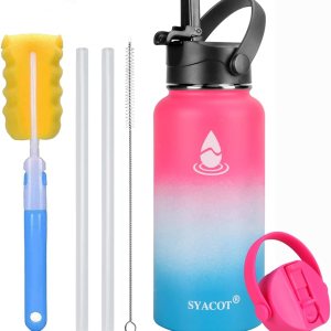 SYACOT – Botella de agua de acero inoxidable de 32 onzas, con aislamiento de doble pared al vacío a prueba de fugas, taza térmica de metal, boca SYACOT – Botella de agua de acero inoxidable de 32 onzas, con aislamiento de doble pared al vacío a prueba de fugas, taza térmica de metal, boca