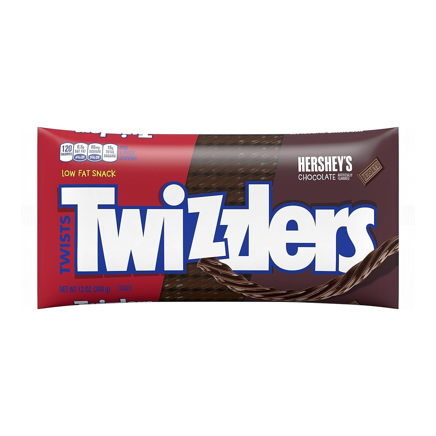 Twizzlers Twists – Caramelo masticable con sabor a chocolate, bolsas de 12 onzas, paquete de 2, aperitivos bajos en grasa, deliciosos para cualquier