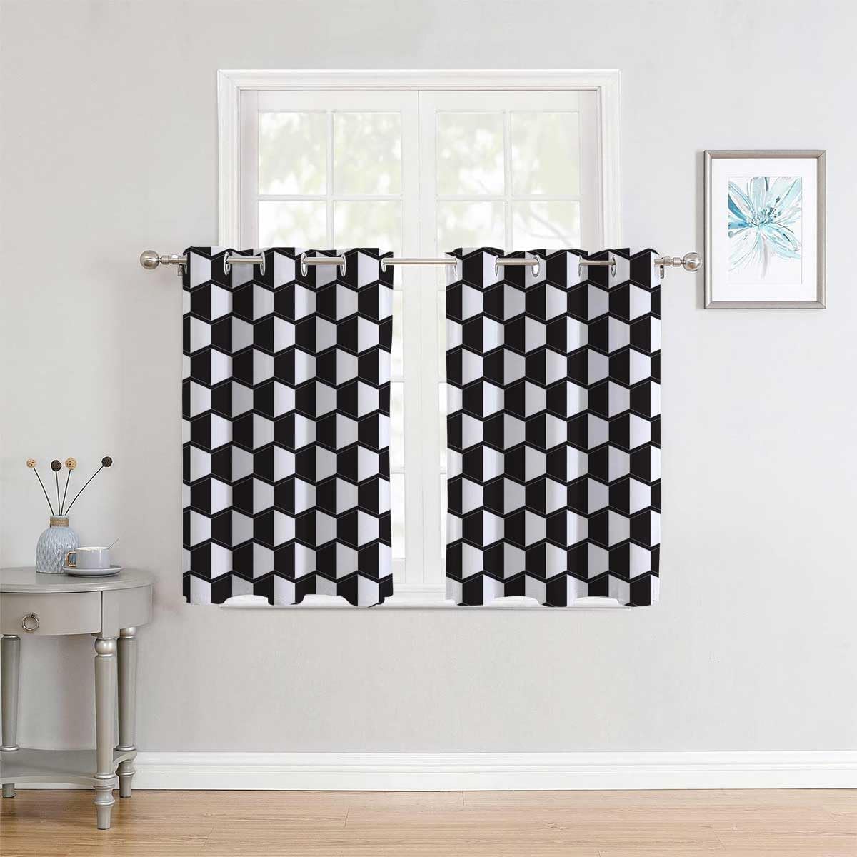 YANFENQI Light Blocker Curtains Light Color Geometry Lattice Line Modern Slide Door Curtain Cortinas para Ventanas De Cuarto 63Inch Width by 63Inch