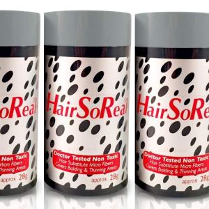 3 x HSR, Hair So Real, Corrector de Pérdida de Cabello (Marrón Oscuro) con Spray de Fiberhold de Bolsillo Elidor Gratis 3 x HSR, Hair So Real, Corrector de Pérdida de Cabello (Marrón Oscuro) con Spray de Fiberhold de Bolsillo Elidor Gratis