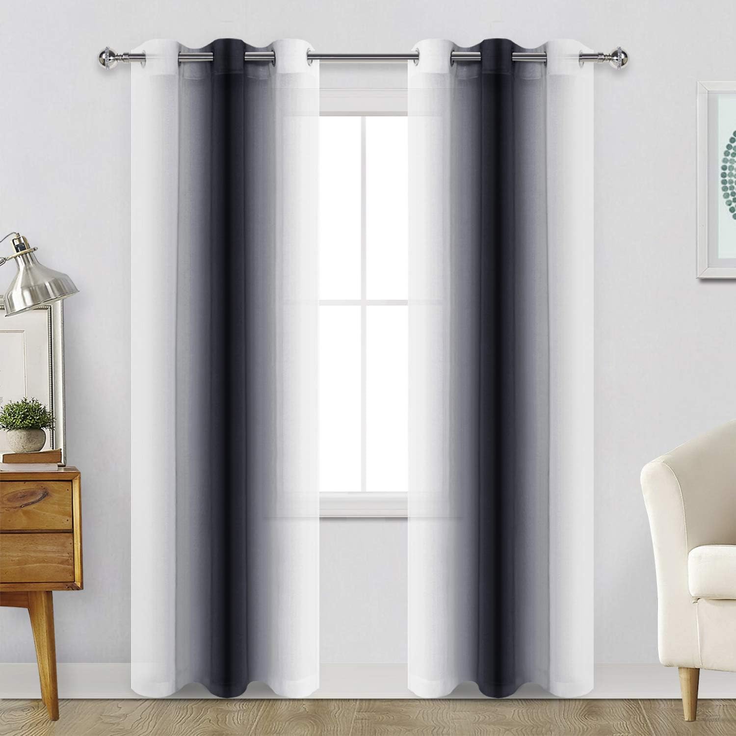 Hiasan Ombre Cortinas transparentes para sala de estar  Cortinas de gasa de lino sintético