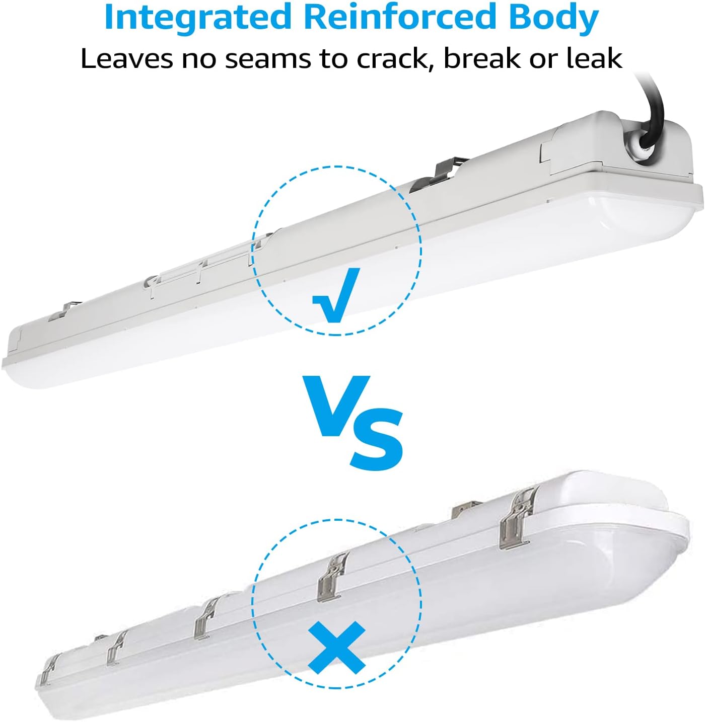 LEONLITE Luz LED hermética de vapor de 4 pies, 70 W, 9000 lúmenes, 5000 K, 100-277 V, 0-10 V, regulable, a prueba de vapor, lámpara LED impermeable