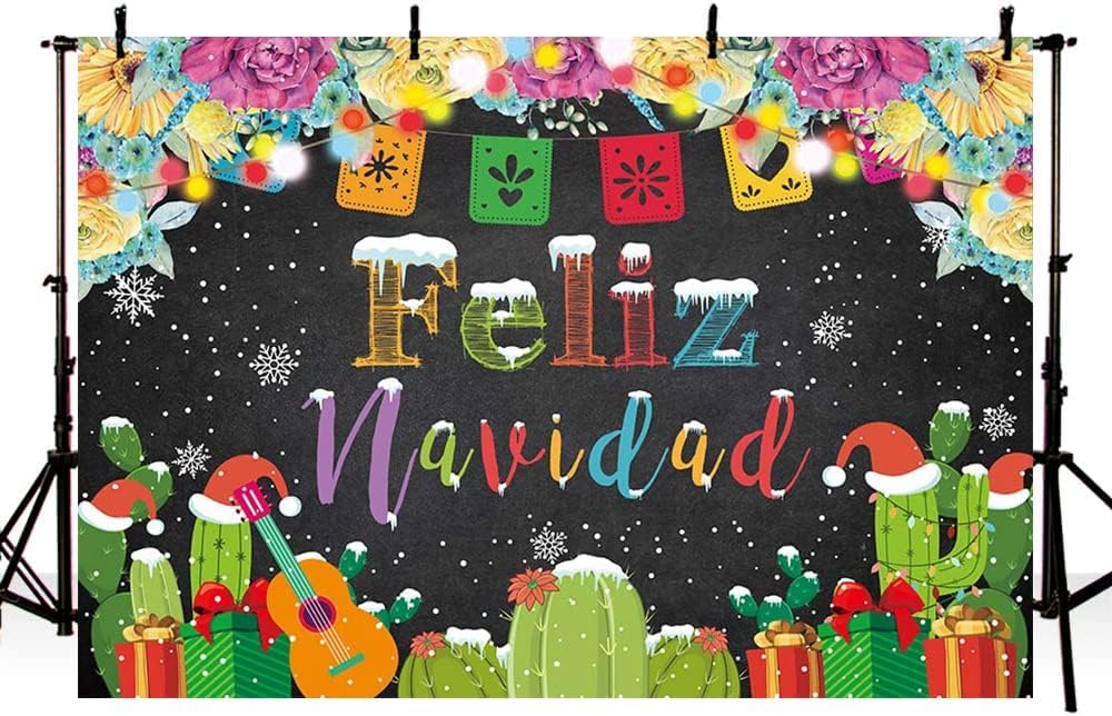 MEHOFOND Telón de fondo de Feliz Navidad para fiesta, fiesta mexicana de Feliz Navidad, copo de nieve, fondo de fotografía, decoración de cactus,