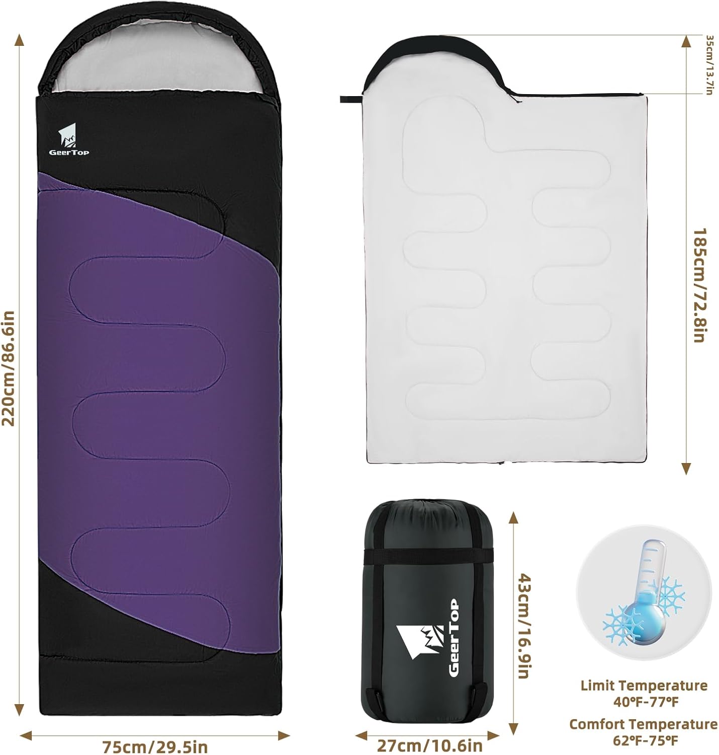 GEERTOP Saco de dormir para mochilero para camping, sacos de dormir ligeros para adultos y niños, verano, cálido, frío, senderismo, viajes