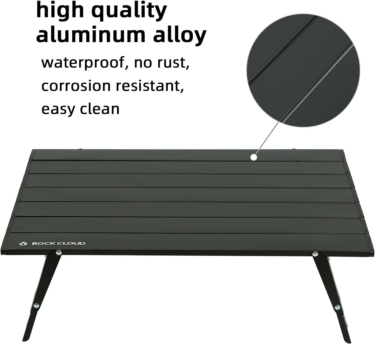 ROCK CLOUD Mesa de playa plegable y compacta ultraligera de dos alturas de aluminio ajustable Mini mesa de camping portátil (negro – grande)