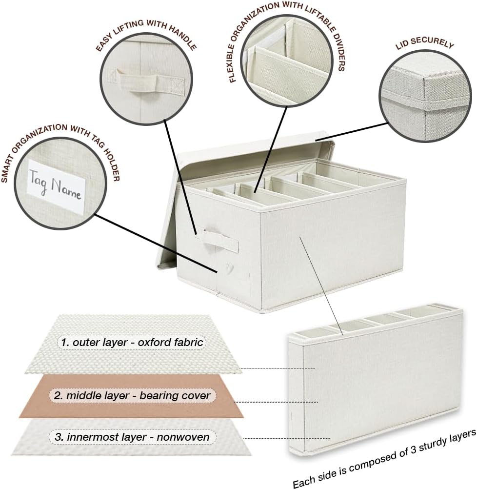 ChicnChill Caja de almacenamiento plegable para armario con divisores ajustables, paquete de 3, organizador de almacenamiento de cajones fabricado