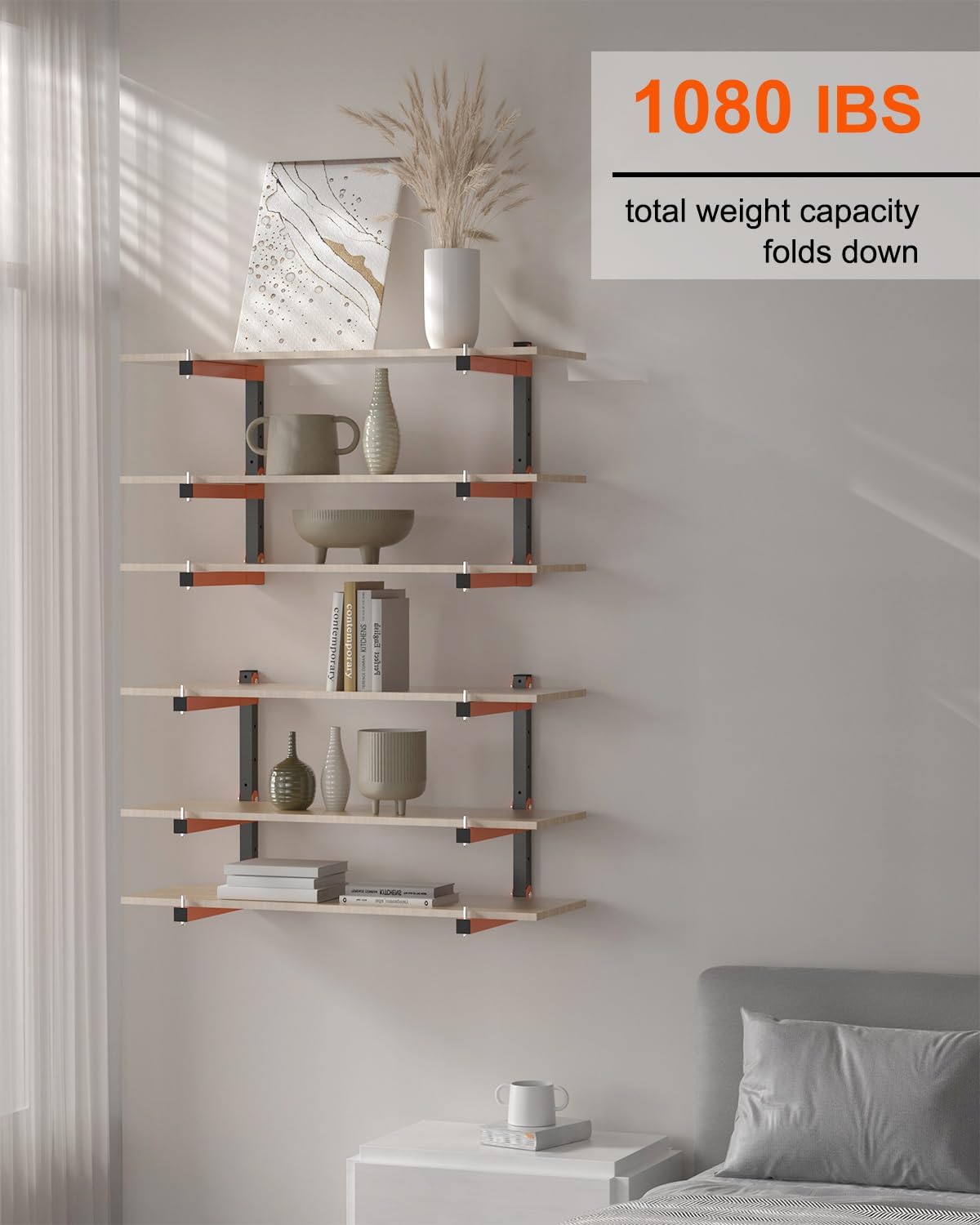 Estante de almacenamiento de madera, soporte de pared para madera, estantes de almacenamiento de madera resistente con sistema de 9 niveles,