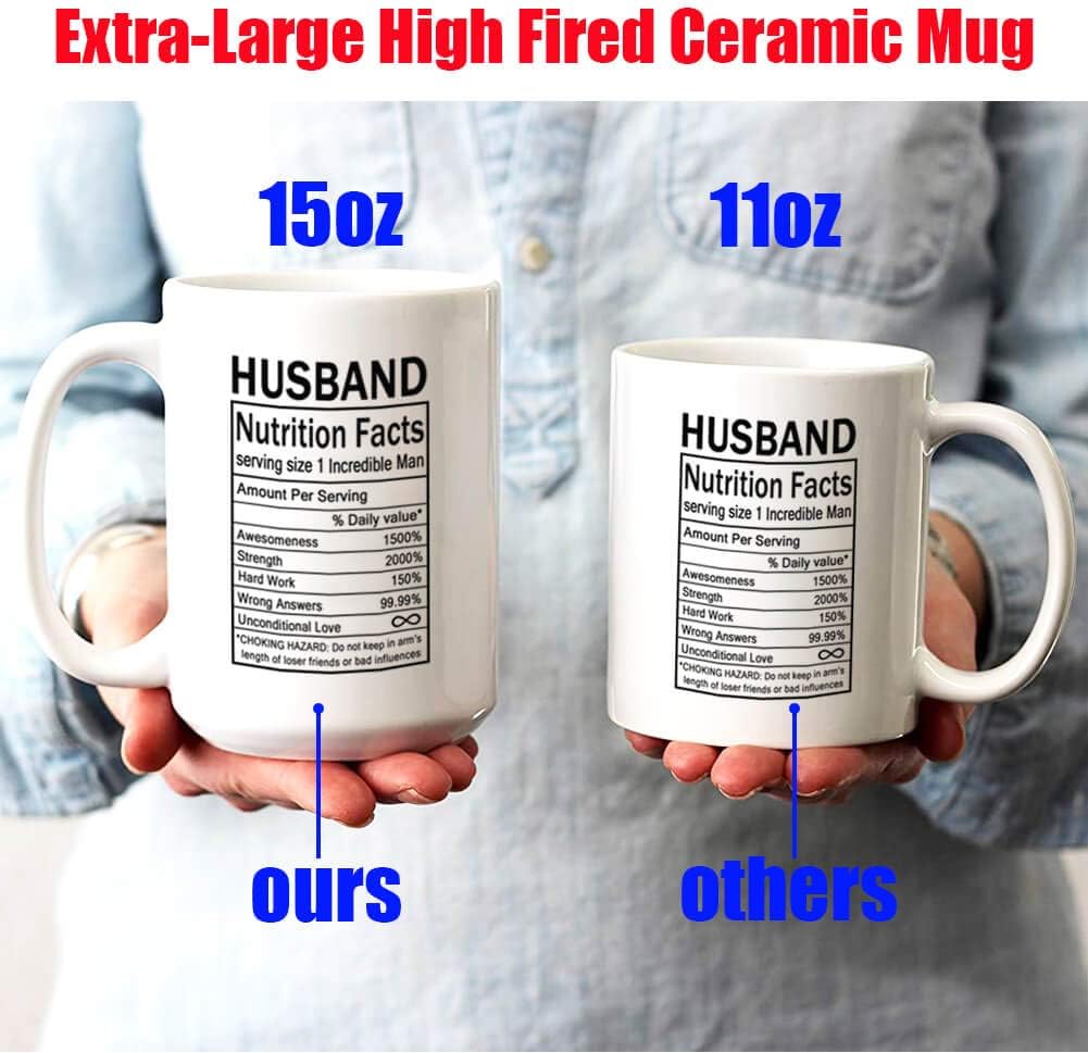 J.Ehonace Awesome Husband – Taza de café con etiqueta de datos nutricionales  15 onzas divertidas y encantadoras regalos de esposa para el día de