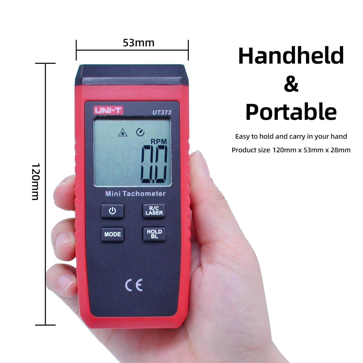 UNI-T Mini tacómetro digital sin contacto LCD tacómetro RPM rango 10-99999RPM tacómetro odómetro Kmh retroiluminación, UT373