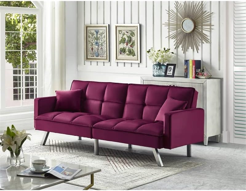 Legend Vansen – Sofá cama convertible de madera y terciopelo de 80 pulgadas, color rojo
